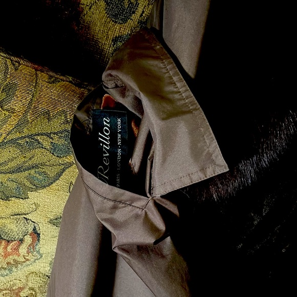 Revillon Taffeta Coat With Removable Sheared Fur Lining And Fur Trim-Size XL - Picture 10 of 11